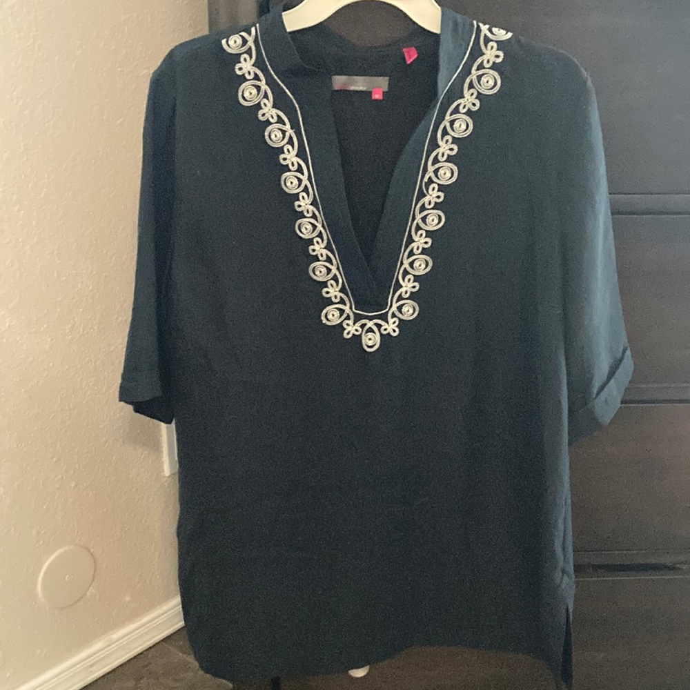 Linen black womens blouse